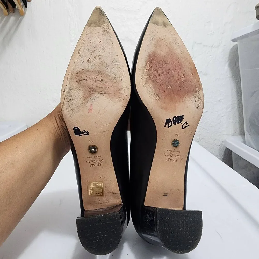 Stuart Weitzman Carole 50 pumps Black Leather Translucent Block Heel Size 11N